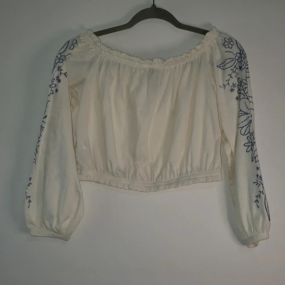 DIVIDED H&M Crop Top Floral Embroidered Beach Coastal Bohemian Artsy Sz Medium - Picture 6 of 12